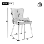 Grey Velvet Dining Chairs | Set of 2 | Silver Metal Legs | Living Room & Bedroom Lounge Chair | Premium Home Decor | OFIA HOME