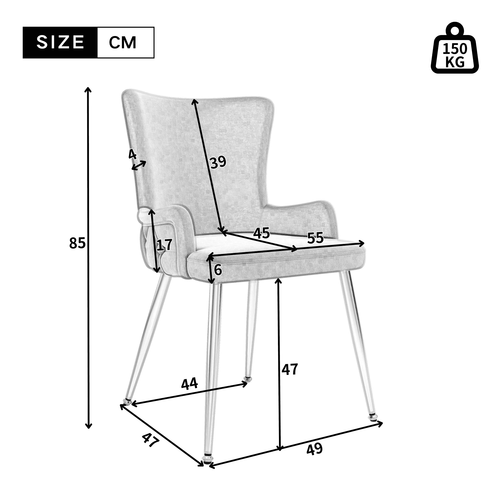 Grey Velvet Dining Chairs | Set of 2 | Silver Metal Legs | Living Room & Bedroom Lounge Chair | Premium Home Decor | OFIA HOME