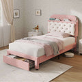 Velvet Single Bed Frame | Cookie Headboard, Storage Drawer | Cream & Pink | 3ft | Premium Home Decor | OFIA HOME