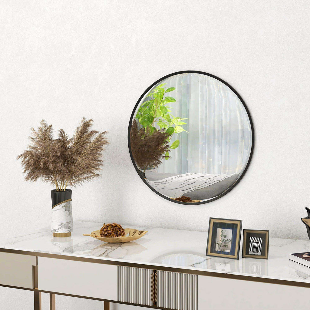 Black Round Wall Mirror – Minimal Bedroom Mirror, 61cm | Premium Home Decor | OFIA HOME