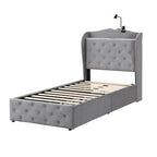 Velvet Storage Single Bed with Drawers & USB Ports — Grey | Premium Home Decor | OFIA HOME
