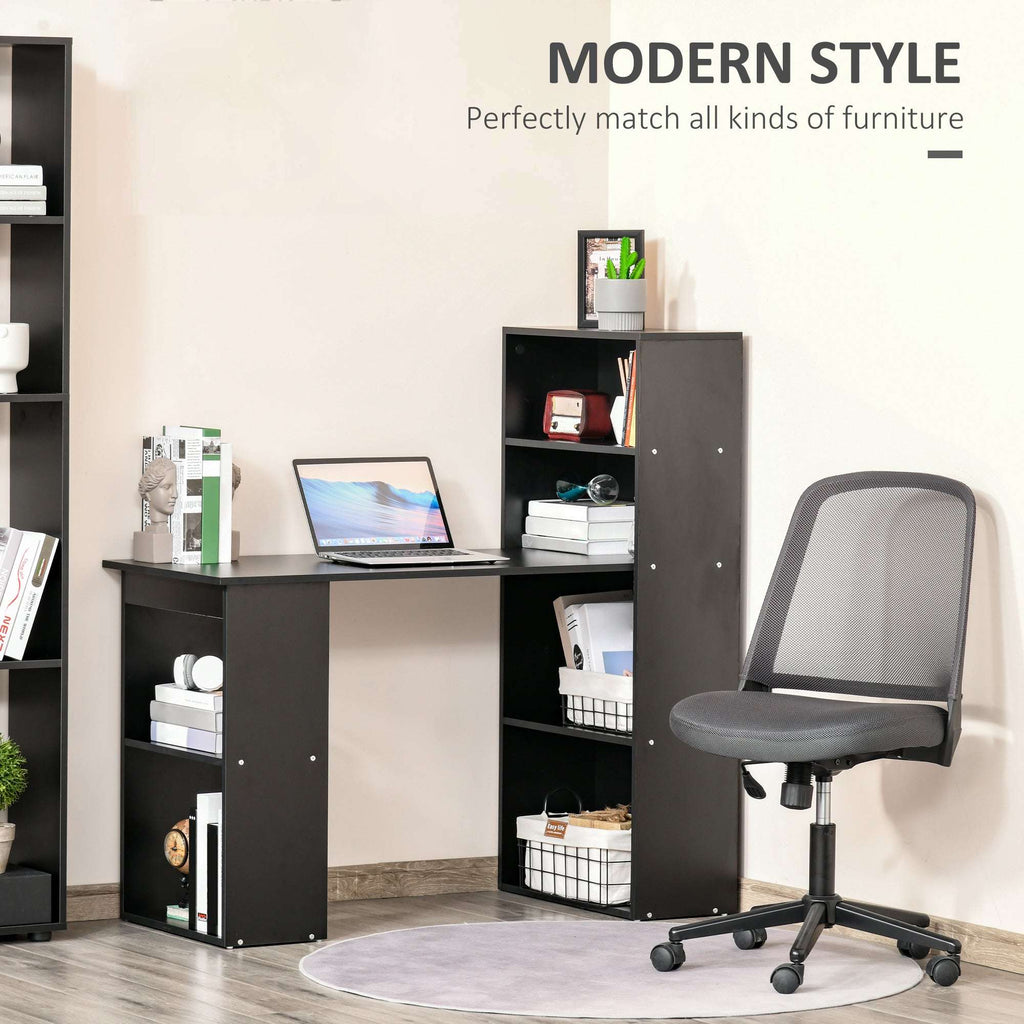 Black Computer Desk with 6-Tier Bookshelf | 120cm Home Office Writing Workstation | Premium Home Decor | OFIA HOME