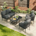 Grey 4-Seater Rope Weave Garden Lounge Set | All-Weather | Premium Home Decor | OFIA HOME