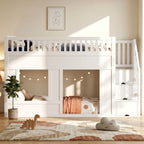 White Bunk Bed with Storage Stairs & Play Area | 3ft Single (90x190cm) | Premium Home Decor | OFIA HOME