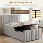 Children's Single Bed | Grey Linen Upholstered Headboard & Hydraulic Storage | 3ft 90x190cm | Premium Home Decor | OFIA HOME