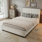 Upholstered Double Bed with Storage | 4ft6 135x190cm | 4 Drawer Divan, Velvet Headboard | Beige
