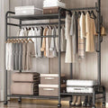 Black Double Clothes Rail – Heavy Duty Garment Hanging Rack with Shelf | Premium Home Decor | OFIA HOME