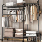 Black Double Clothes Rail – Heavy Duty Garment Hanging Rack with Shelf | Premium Home Decor | OFIA HOME