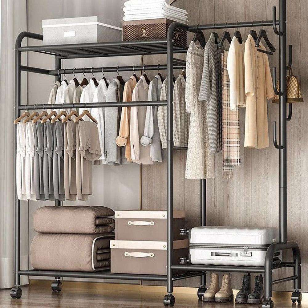 Black Double Clothes Rail – Heavy Duty Garment Hanging Rack with Shelf | Premium Home Decor | OFIA HOME