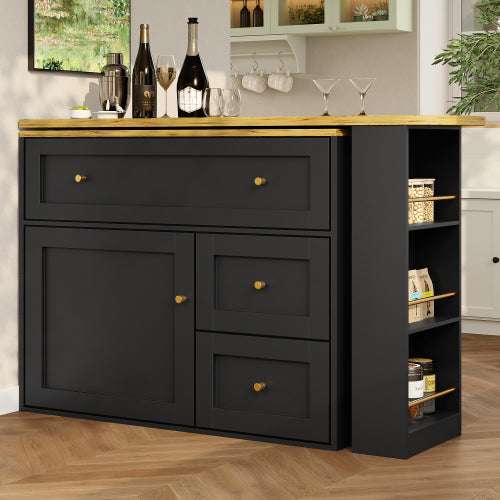 Black Extendable Bar Table with Storage | 138–204cm Telescopic | Premium Home Decor | OFIA HOME