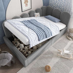 Grey Velvet Daybed with Hydraulic Storage | Single Sofa Bed 3ft 90x190cm | Children | Premium Home Decor | OFIA HOME