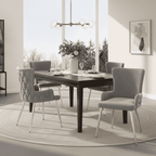 Grey Velvet Dining Chairs | Set of 2 | Silver Metal Legs | Living Room & Bedroom Lounge Chair | Premium Home Decor | OFIA HOME