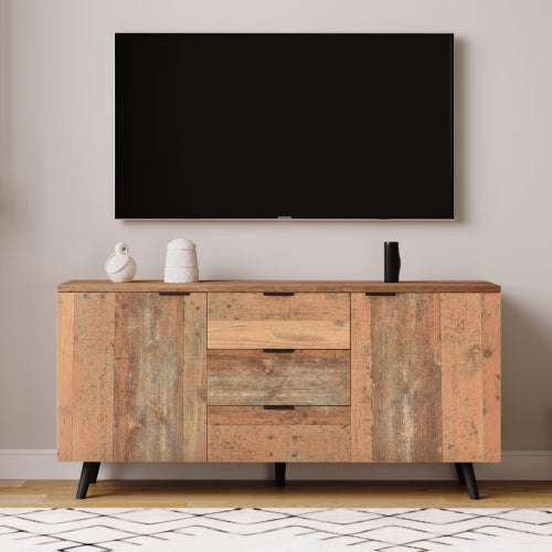 Vintage Brown TV Sideboard Cabinet – 3 Drawers & Adjustable Shelves, 140cm | Premium Home Decor | OFIA HOME