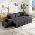 Grey L-Shaped Corner Sofa Bed with Storage, USB Charging & 2 Ottomans | Corduroy | Premium Home Decor | OFIA HOME