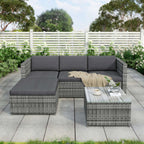 Grey Rattan Corner Garden Sofa Set | 3-Seater Patio Lounge with Coffee Table | Premium Home Decor | OFIA HOME