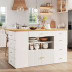 Adjustable Kitchen Island with Bar Stools – 6-Drawer Sideboard Cabinet, White & Black | Premium Home Decor | OFIA HOME