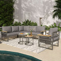 5-6 Seater Rope Woven Garden Lounge Set | Corner Sofa, Armchair & 2 Nesting Coffee Tables | Grey | Premium Home Decor | OFIA HOME