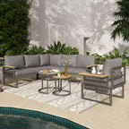 5-6 Seater Rope Woven Garden Lounge Set | Corner Sofa, Armchair & 2 Nesting Coffee Tables | Grey | Premium Home Decor | OFIA HOME