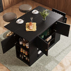 Black Kitchen Island Cabinet with Drawers & Open Shelves | Premium Home Decor | OFIA HOME