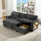 Grey L-Shaped Corner Sofa Bed with Storage, USB Charging & 2 Ottomans | Corduroy | Premium Home Decor | OFIA HOME