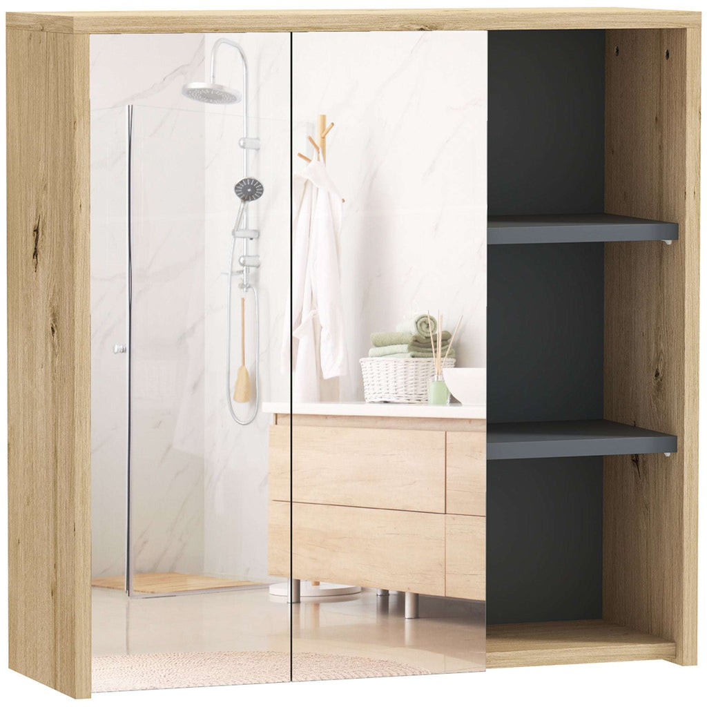 Five-Shelf Mirrored Bathroom Cabinet – Wood-Effect | Premium Home Decor | OFIA HOME