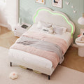 Children's Double Bed | LED Adjustable Cloud Headboard | Velvet | 4ft6 | Cream White | Premium Home Decor | OFIA HOME