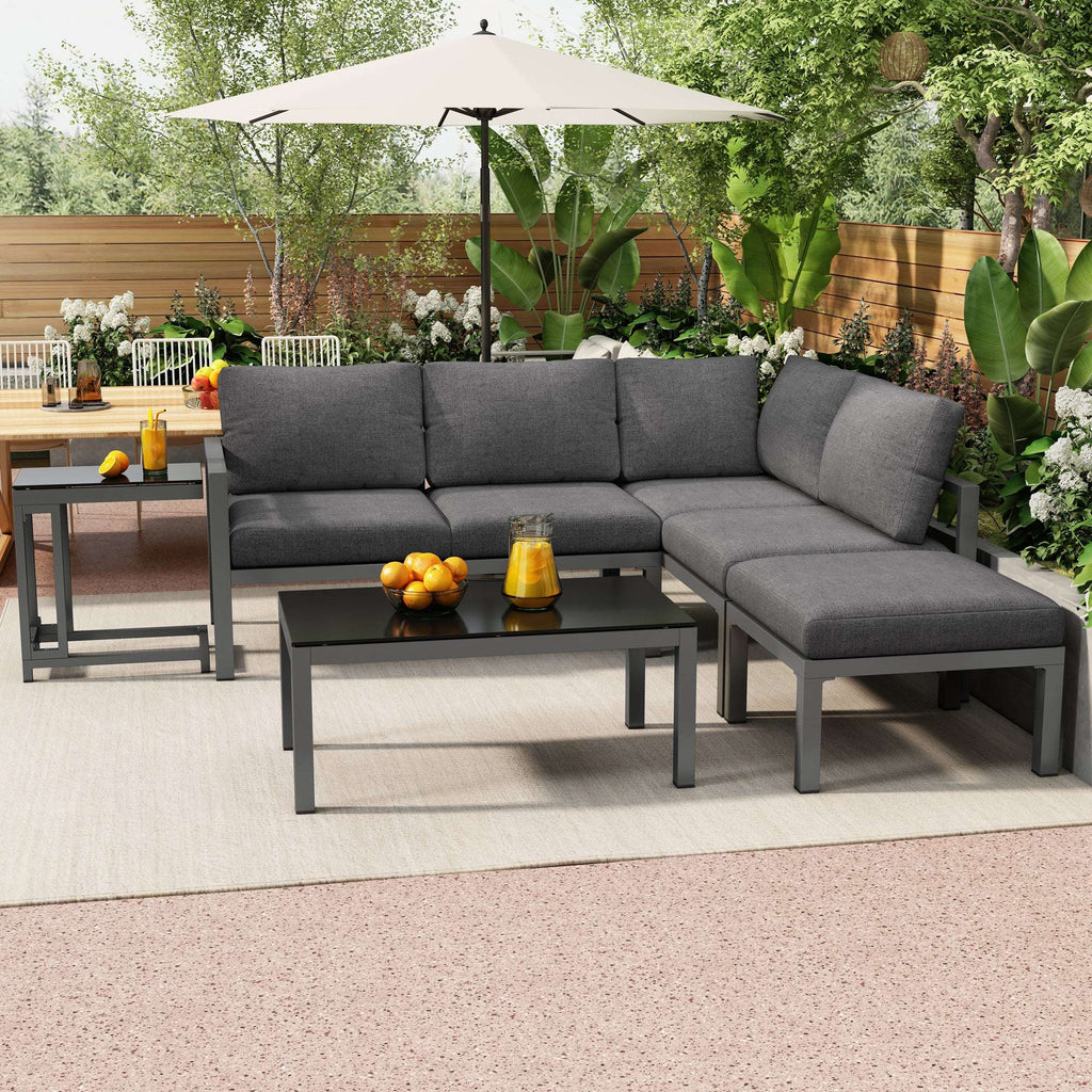Grey Rattan Corner Garden Sofa Set | 4-5 Seater with Tables | Premium Home Decor | OFIA HOME