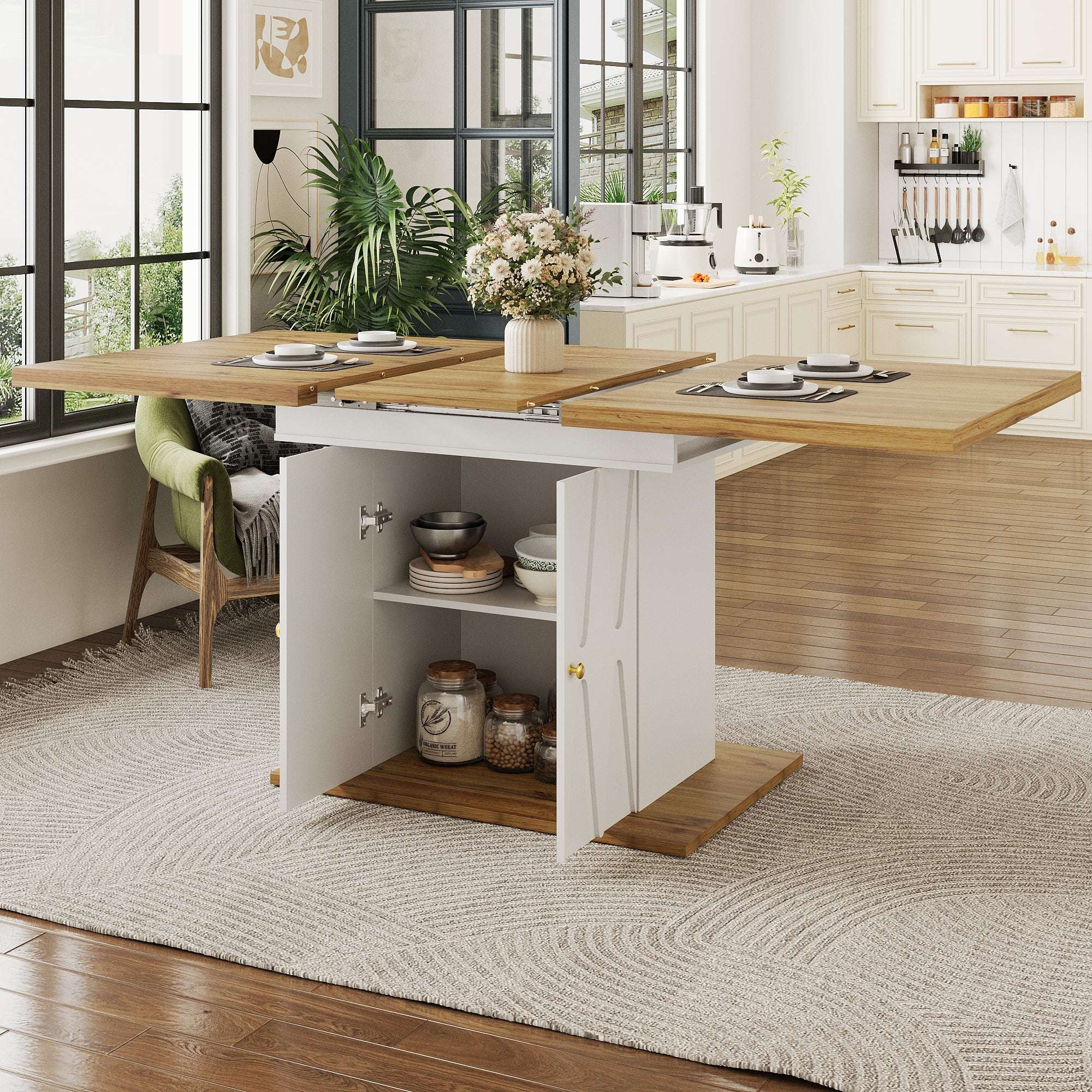 Wood Veneer Extendable Dining Table with Relief Pattern – 110cm Extends to 140cm | Premium Home Decor | OFIA HOME