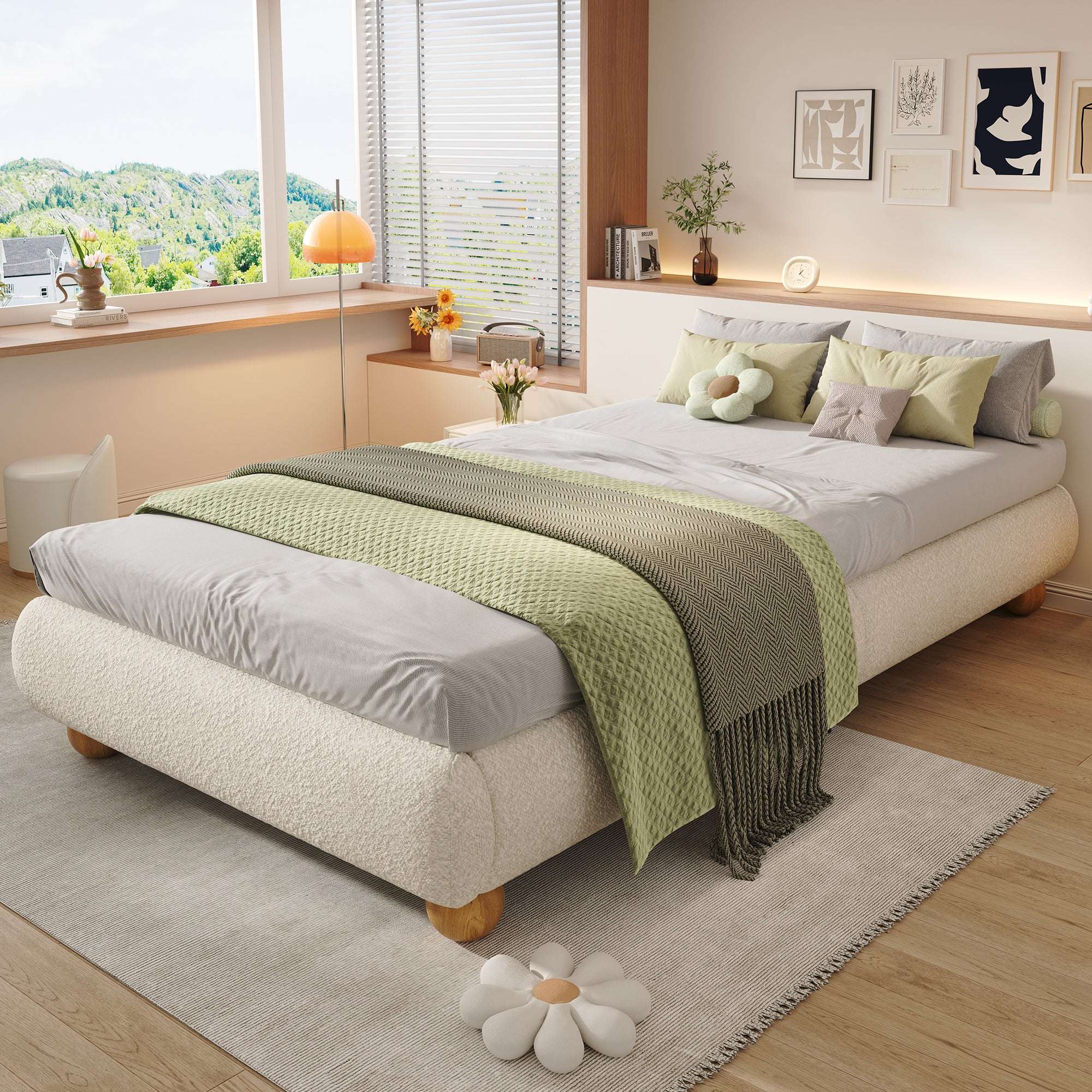 Boucle Upholstered Single Bed — Beige | Premium Home Decor | OFIA HOME