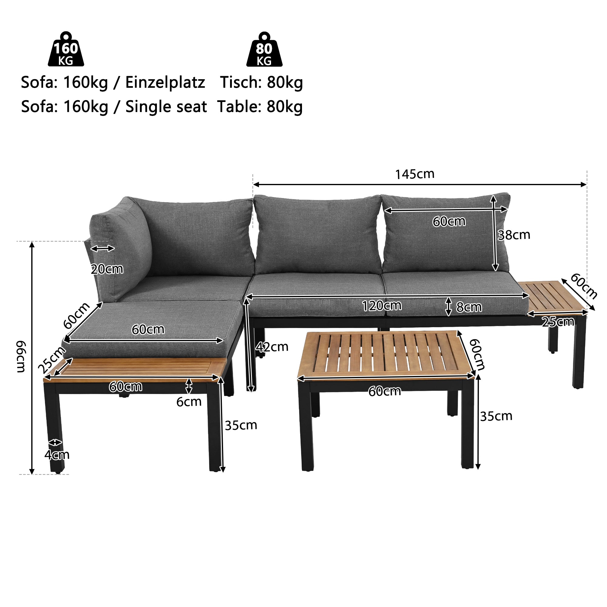Grey L-Shaped Corner Garden Sofa Set for 4 | Thick Cushions, Wooden Table & Weather-Resistant Frame | Premium Home Decor | OFIA HOME