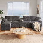 Grey Corduroy U-Shape Sectional Sofa | USB Charging | 4 Seater | Premium Home Decor | OFIA HOME
