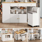 Adjustable Kitchen Island with Bar Stools – 6-Drawer Sideboard Cabinet, White & Black | Premium Home Decor | OFIA HOME