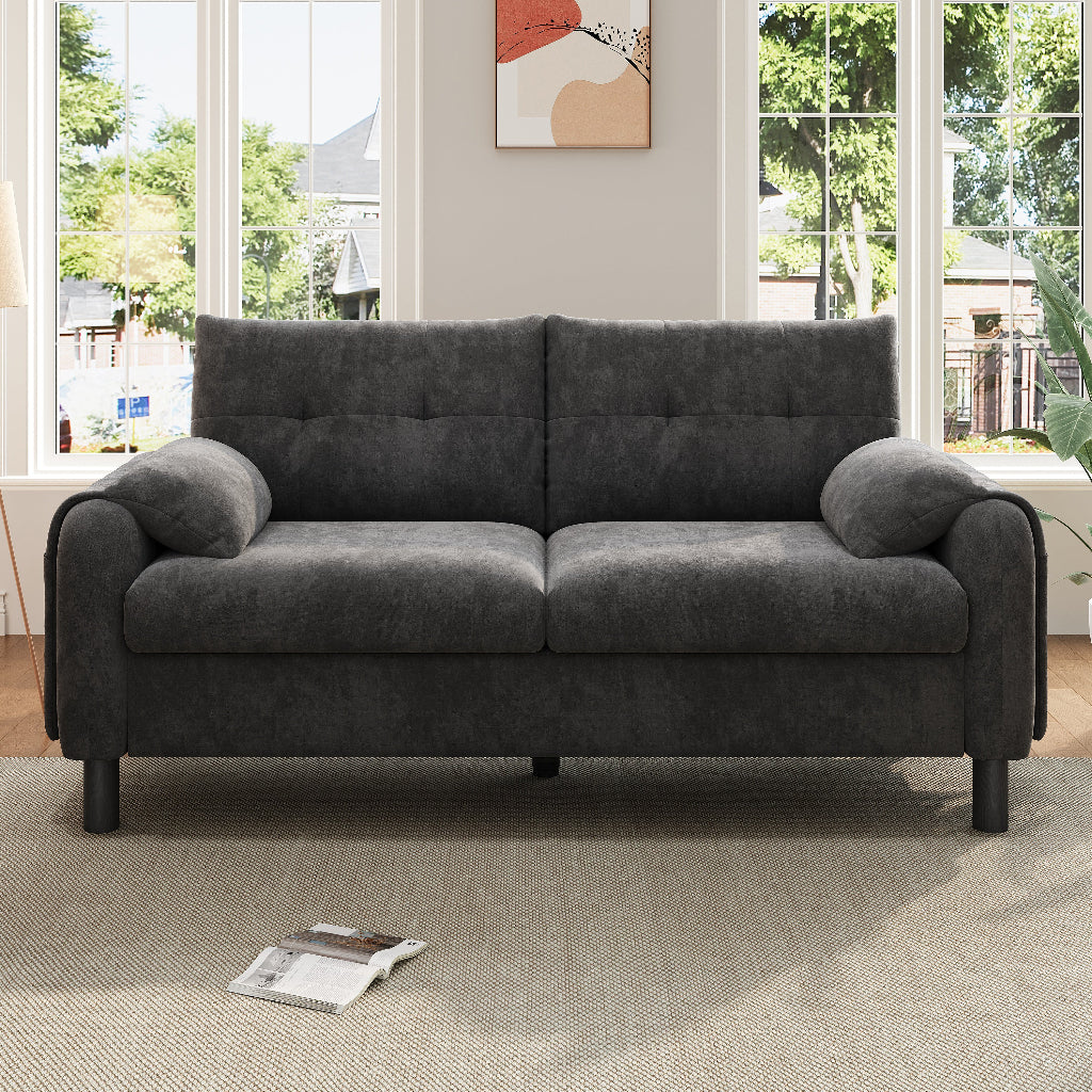 Grey Chenille 2 Seater Sofa with Side Storage Pockets | Compact | Premium Home Decor | OFIA HOME