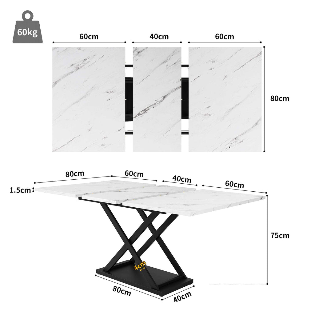 5-Piece Extendable Dining Table Set | White Marble Table & Black Velvet Chairs | Seats 4 | Premium Home Decor | OFIA HOME