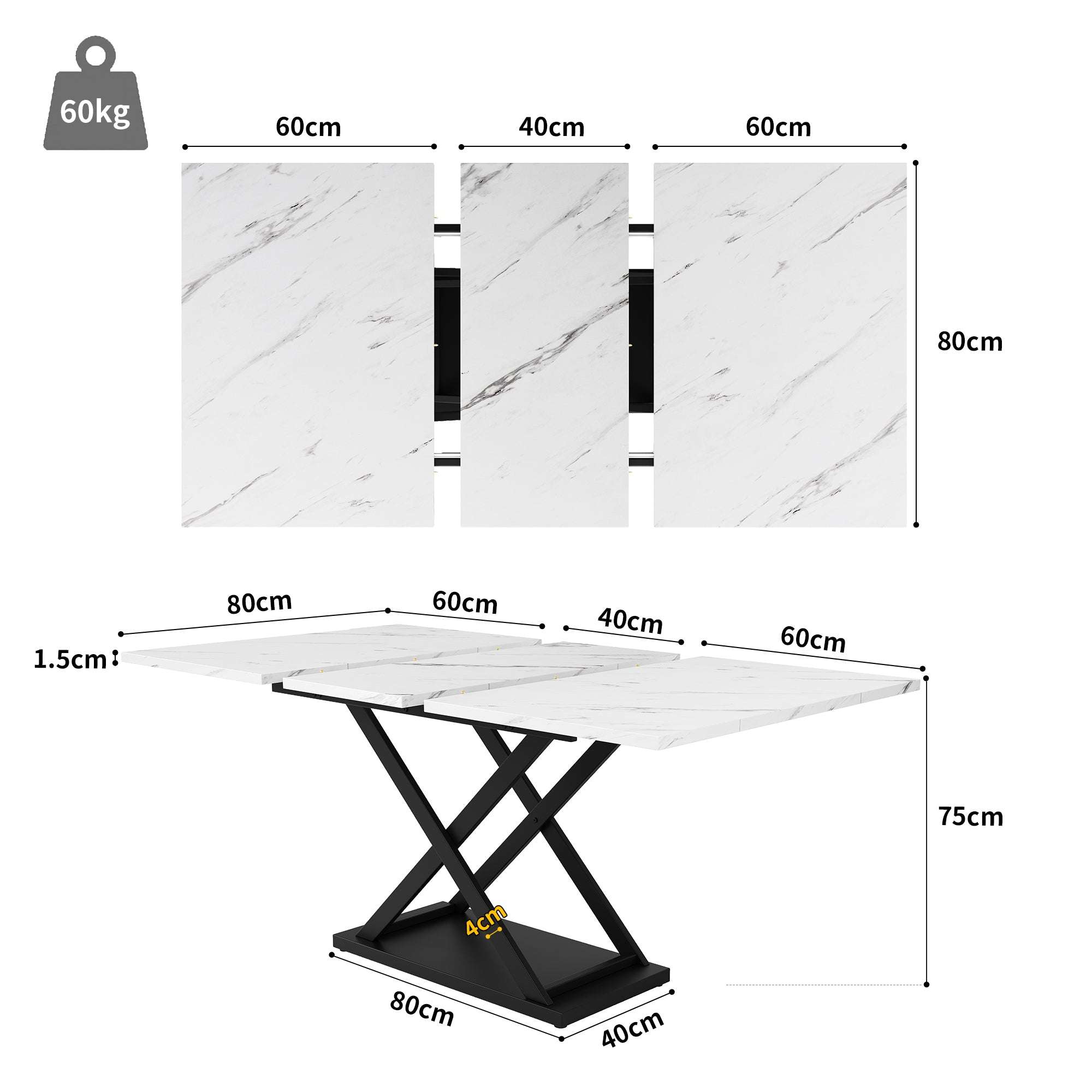 5-Piece Extendable Dining Table Set | White Marble Table & Black Velvet Chairs | Seats 4 | Premium Home Decor | OFIA HOME