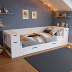 White Children's Daybed | Storage Drawers, Shelves & Bedside | 3ft | Premium Home Decor | OFIA HOME