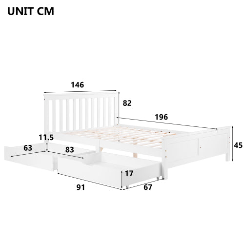 White Pine Storage Bed with Drawers | 4ft6 Double 135x190cm | Premium Home Decor | OFIA HOME