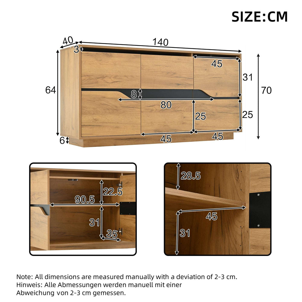 Modern Vintage Wood Sideboard Cabinet | 3-Door Buffet with Adjustable Shelves | 140cm | Premium Home Decor | OFIA HOME