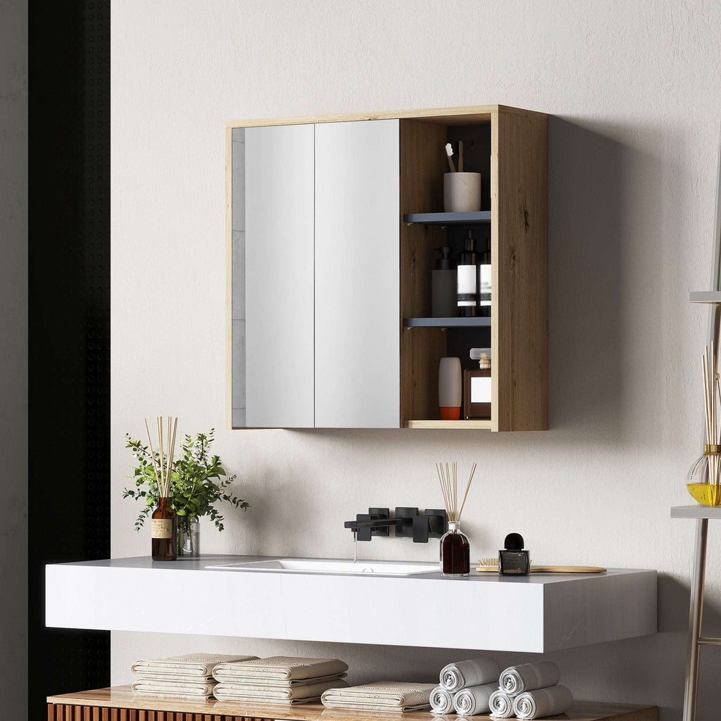 Five-Shelf Mirrored Bathroom Cabinet – Wood-Effect | Premium Home Decor | OFIA HOME