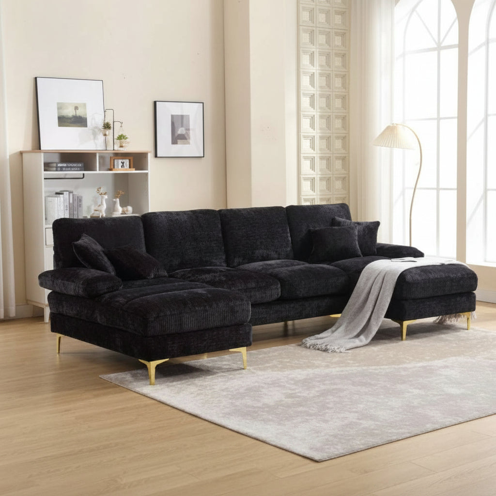 Modular Sectional Sofa with Double Chaise – Chenille Fabric Corner Sofa for Living Room | Premium Home Decor | OFIA HOME