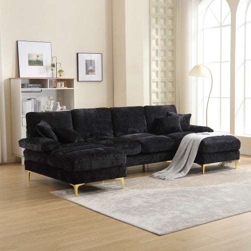 Modular Sectional Sofa with Double Chaise – Chenille Fabric Corner Sofa for Living Room | Premium Home Decor | OFIA HOME