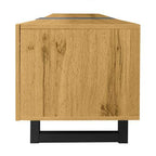 Retro Wood Grain Colourblock TV Cabinet – 3 Doors, U-Shaped Metal Legs | Premium Home Decor | OFIA HOME