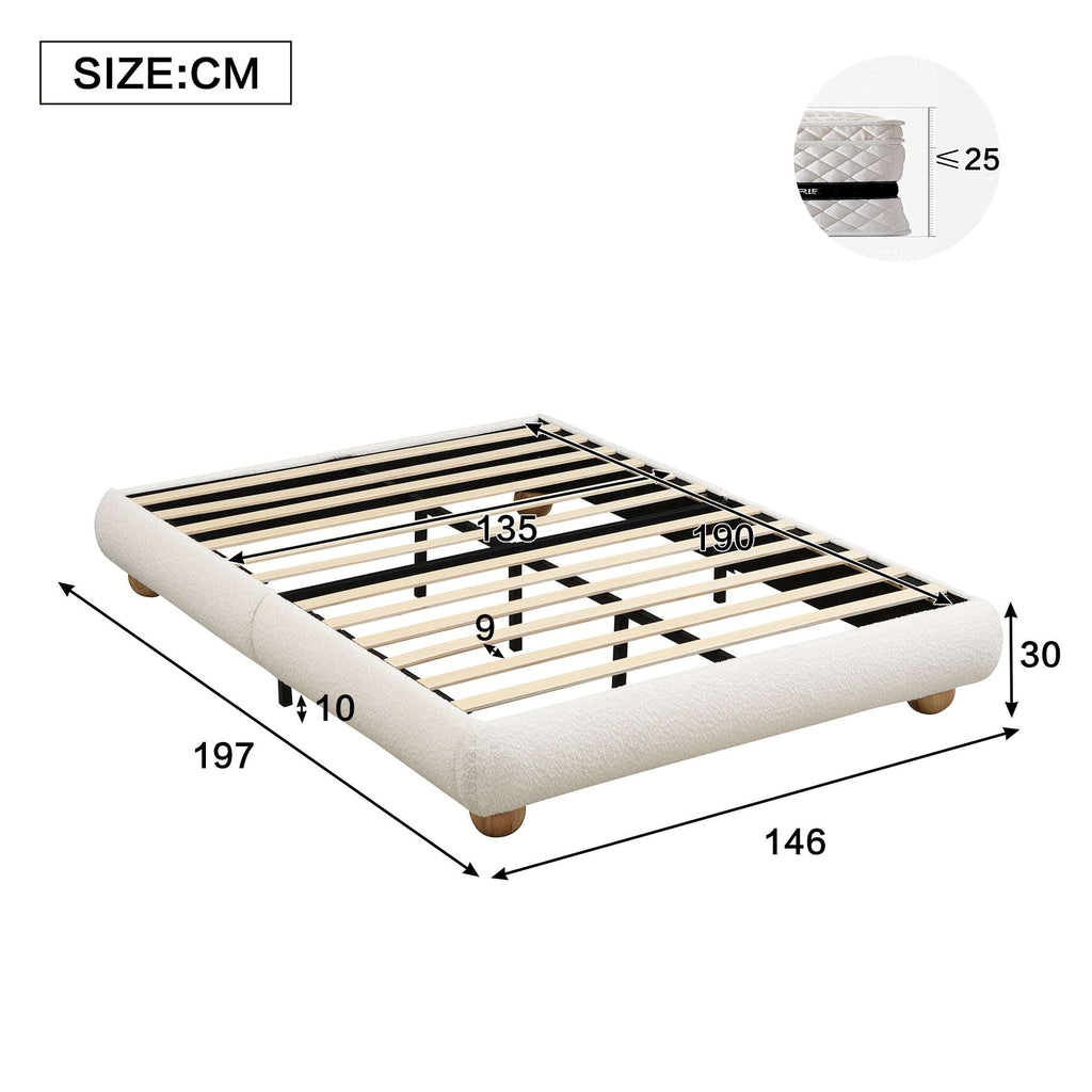 Boucle Upholstered Double Bed — Beige | Premium Home Decor | OFIA HOME