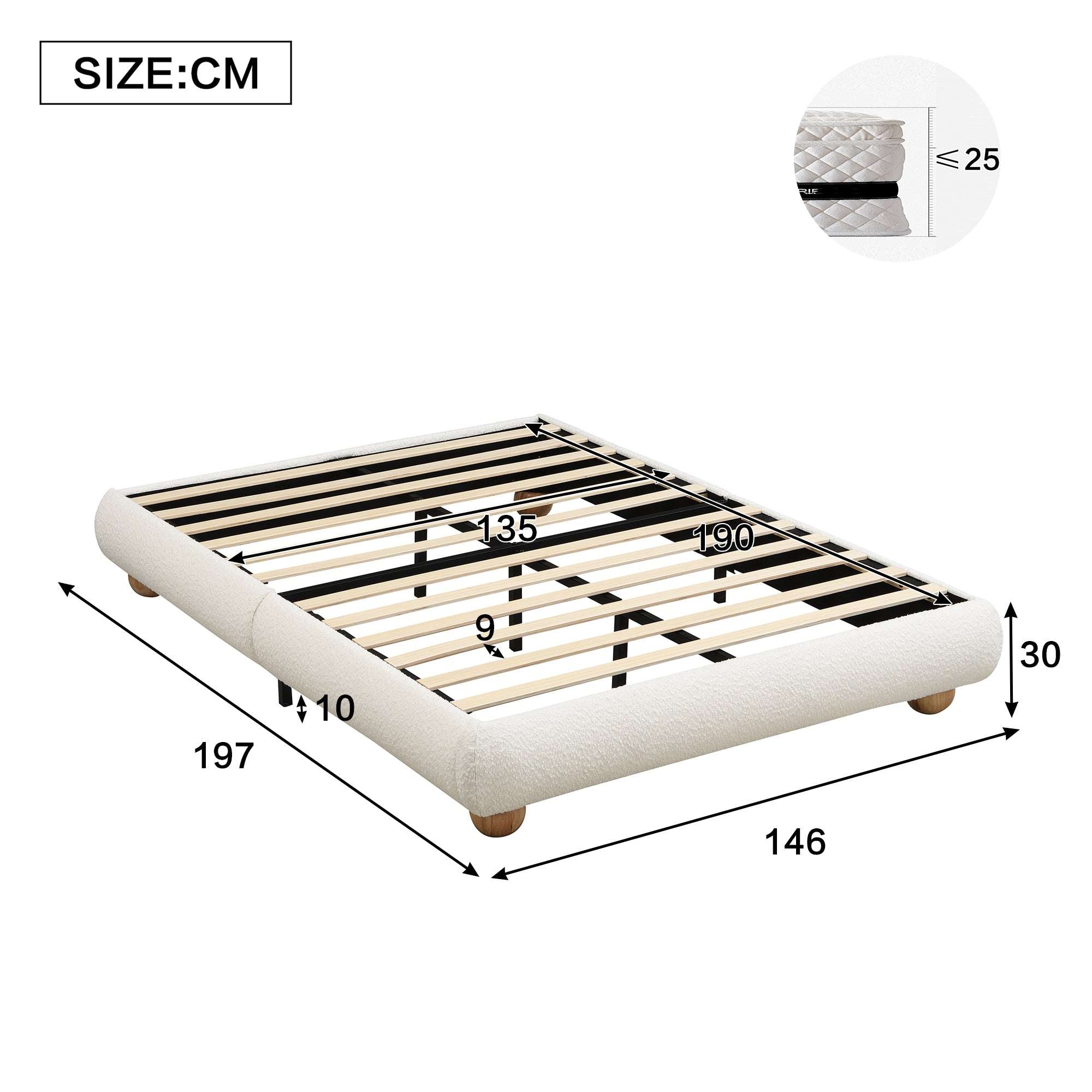 Boucle Upholstered Double Bed — Beige | Premium Home Decor | OFIA HOME