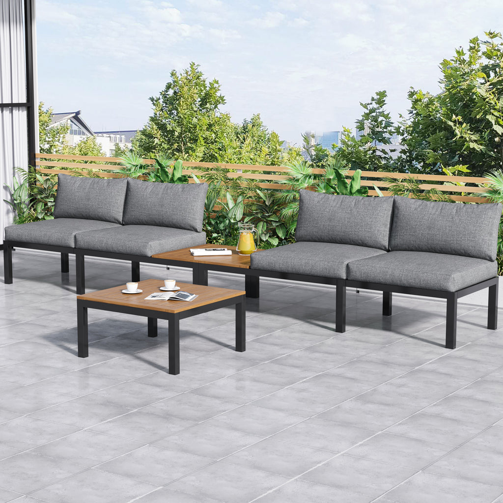 Grey L-Shaped Corner Garden Sofa Set for 4 | Thick Cushions, Wooden Table & Weather-Resistant Frame | Premium Home Decor | OFIA HOME