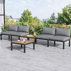 Grey L-Shaped Corner Garden Sofa Set for 4 | Thick Cushions, Wooden Table & Weather-Resistant Frame | Premium Home Decor | OFIA HOME