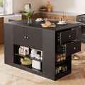 Black Kitchen Island Cabinet with Drawers & Open Shelves | Premium Home Decor | OFIA HOME