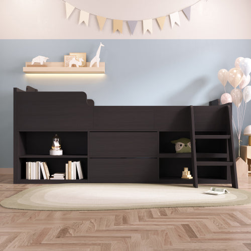 White Mid Sleeper Cabin Bed with Drawers & Shelf | 3ft 90x190cm | Premium Home Decor | OFIA HOME