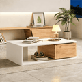 White High Gloss Coffee Table with 360° Rotating Drawer | 90x50cm | Premium Home Decor | OFIA HOME