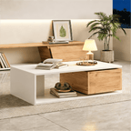 White High Gloss Coffee Table with 360° Rotating Drawer | 90x50cm | Premium Home Decor | OFIA HOME